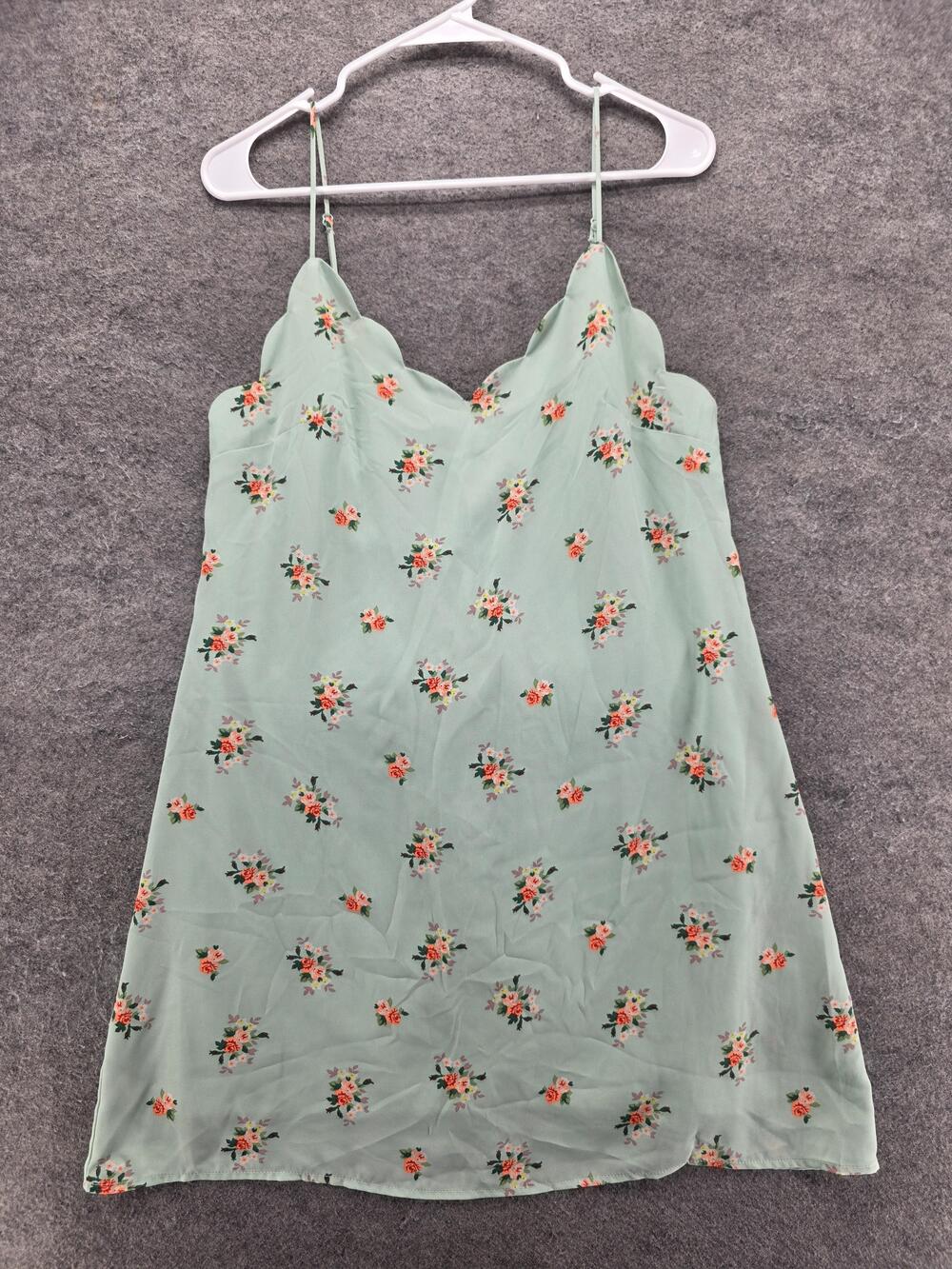 Francesca's Dress Womens M Green Slip Dress Floral Chiffon Lined Sweetheart